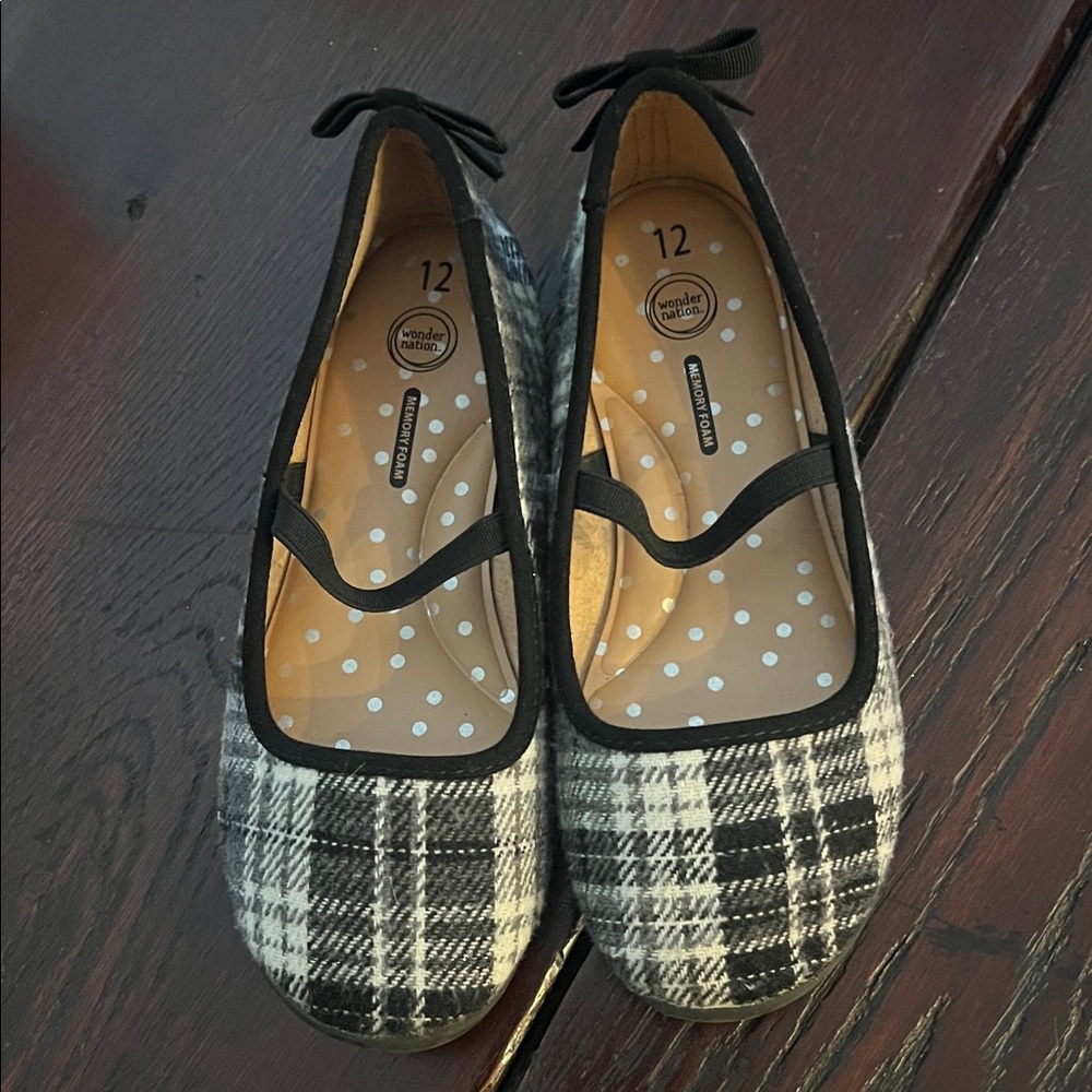 Plaid Black and White kids girls Flats